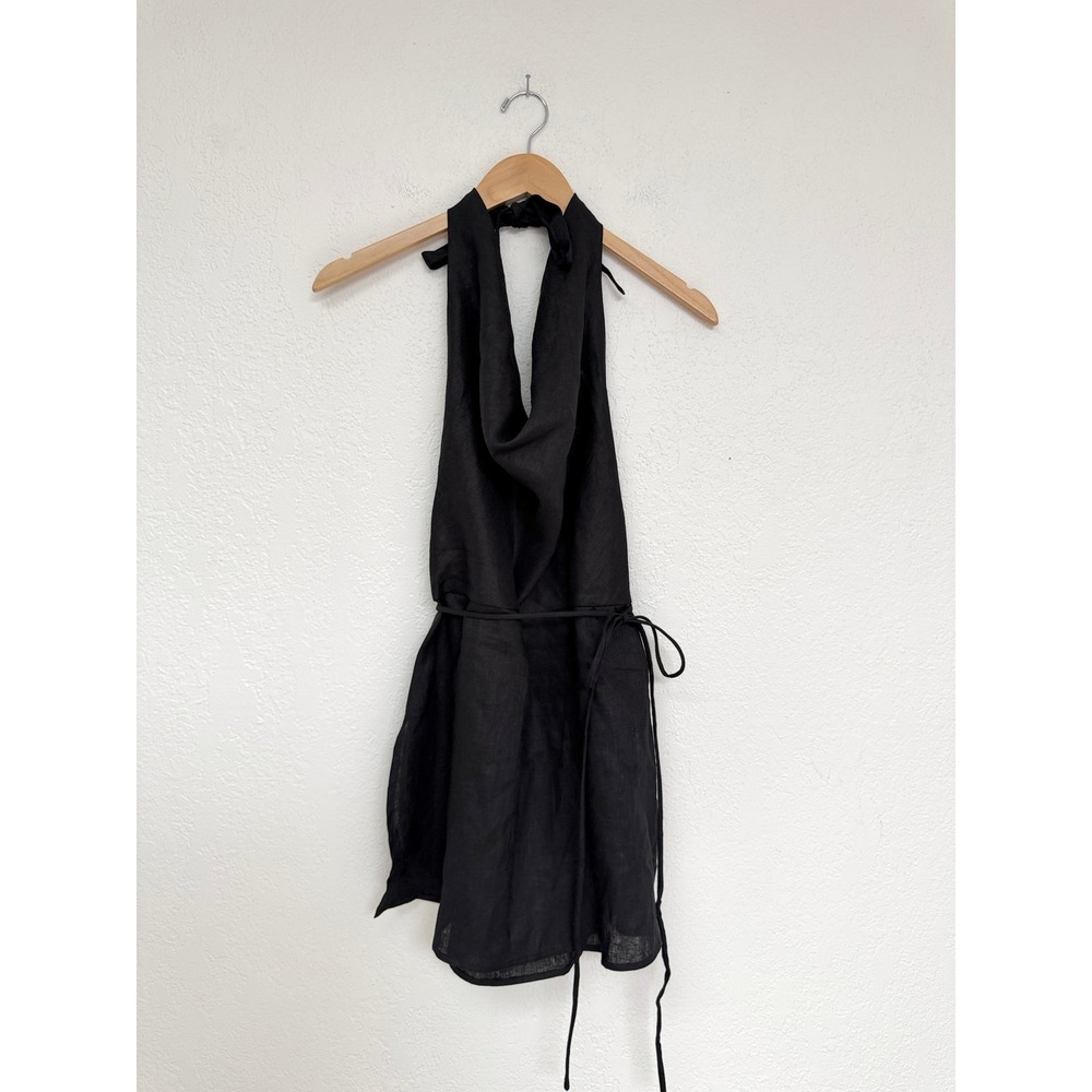 DISSH Black Linen Cowl Neck Tunic Tie Waist Top US 8
